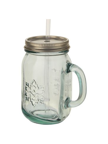 Kubek Juggo ze szkła z recyklingu ze słomką, przezroczysty bezbarwny