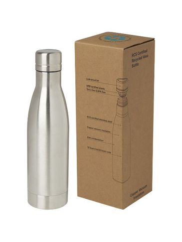 Vasa butelka ze stali nierdzwenej z recyklingu z miedzianą izolacją próżniową o pojemności 500 ml posiadająca certyfikat RCS , srebrny