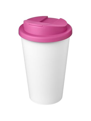 Kubek Americano® Eco z recyklingu o pojemności 350 ml z pokrywą odporną na zalanie, różowy / biały