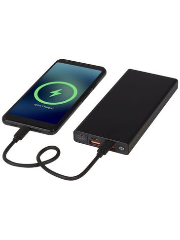 Hybrid aluminiowy powerbank o pojemności 10 000 mAh i mocy 22,5 W z technologią PD, czarny