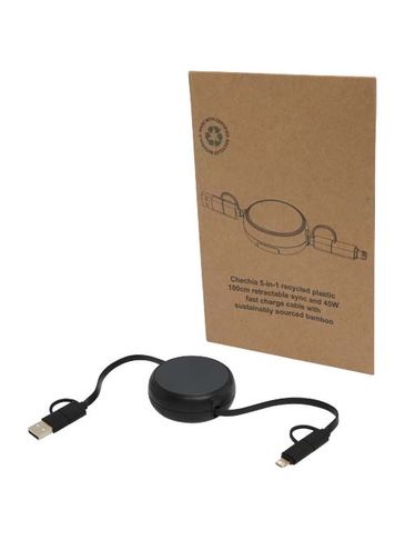 Alasia zwijany kabel do synchronizacji danych i szybkiego ładowania 5 w 1 45 W o długości 100 cm z tworzyw sztucznych i aluminium pochodzących z recyklingu, czarny