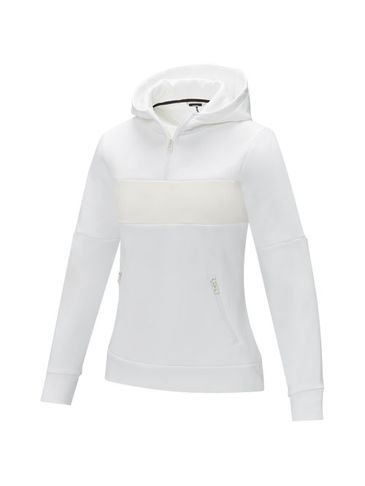 Sayan damska ciepła bluza z kapturem i zamkiem na pół długości, biały