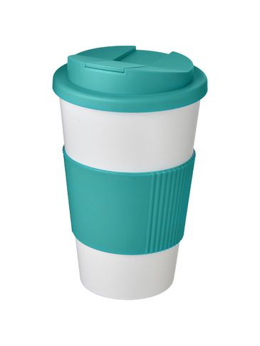 Americano® 350 ml tumbler with grip & spill-proof lid, biały / morski