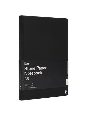 Notes A5 Karst® w twardej oprawie z papieru z kamienia – w kratkę, czarny