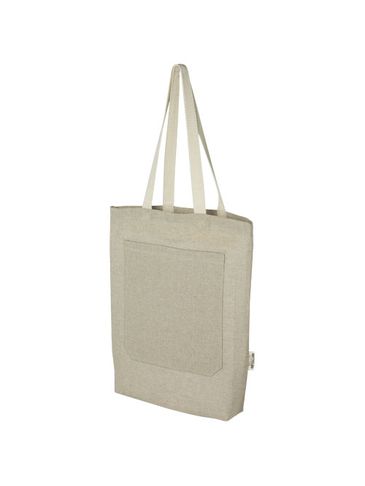 Pheebs torba na zakupy o pojemności 9 l z bawełny z recyklingu o gramaturze 150 g/m² i z przednią kieszenią, naturalny melanż