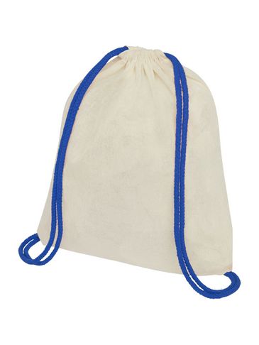 Plecak Oregon ściągany sznurkiem z kolorowymi sznureczkami, wykonany z bawełny o gramaturze 100 g/m² , natural / błękit królewski