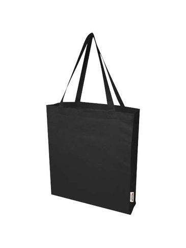 Madras torba na zakupy z bawełny z recyklingu z certyfikatem GRS 140 g/m² z dnem, czarny