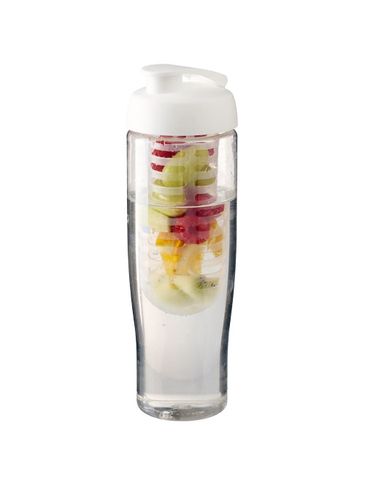 Bidon H2O Tempo® o pojemności 700 ml z wieczkiem zaciskowym zmożliwością przyrządzania wody smakowej, przezroczysty / biały