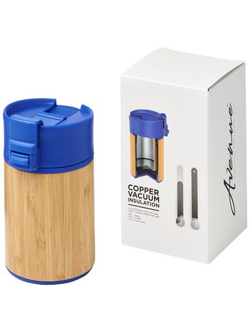 Kubek bambusowy Arca izolowany próżniowo przy użyciu miedzi, odporny na przeciekanie o pojemności 200 ml, błękit królewski