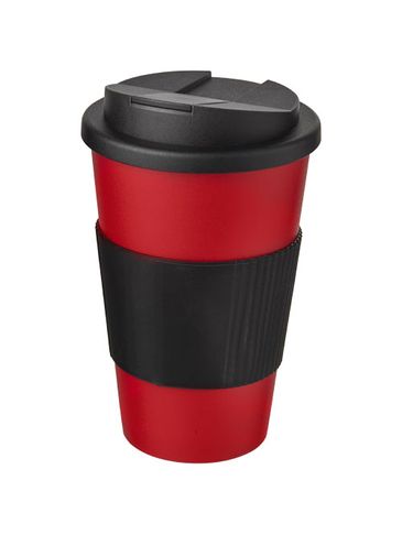Americano® 350 ml tumbler with grip & spill-proof lid, czerwony / czarny