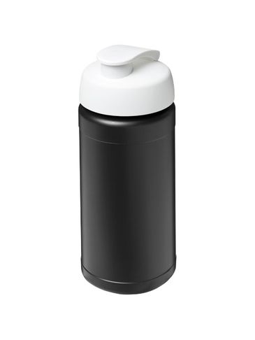 Baseline bidon o pojemności 500 ml z wieczkiem zaciskowym z materiałów z recyklingu, czarny / biały