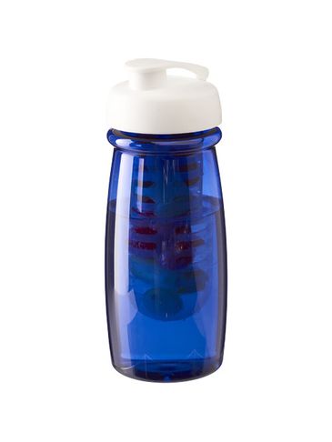 Bidon H2O Pulse® o pojemności 600 ml z wieczkiem zaciskowym zmożliwością przyrządzania wody smakowej, niebieski przezroczysty / biały