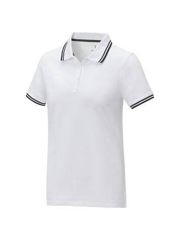 Damska koszulka polo Amarago z kontrastowymi paskami i krótkim rękawem, biały