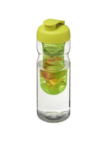 Bidon H2O Base® z wieczkiem na zacisk o pojemności 650 ml zmożliwością przyrządzania wody smakowej, przezroczysty / limonka