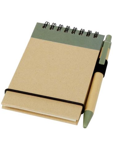 Notatnik A7 z recyklingu z długopisem Zuse, zielony melanż / piasek pustyni