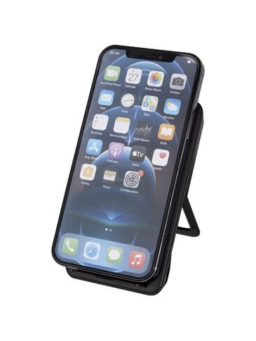 Bezprzewodowa ładowarka indukcyjna Loop o mocy 10W z tworzywa sztucznego pochodzącego z recyklingu ze stojakiem na telefon, czarny