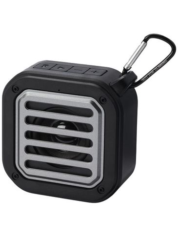 Solo plastikowy głośnik solarny Bluetooth® IPX5 o mocy 3 W z karabińczykiem wykonany z tworzywa pochodzącego z recyklingu z c, czarny