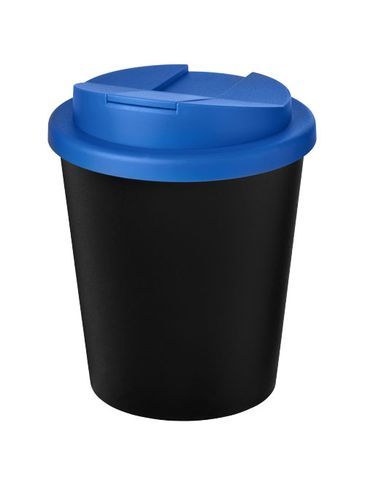 Kubek Americano® Espresso Eco z recyklingu o pojemności 250 ml z pokrywą odporną na zalanie , czarny / średnioniebieski