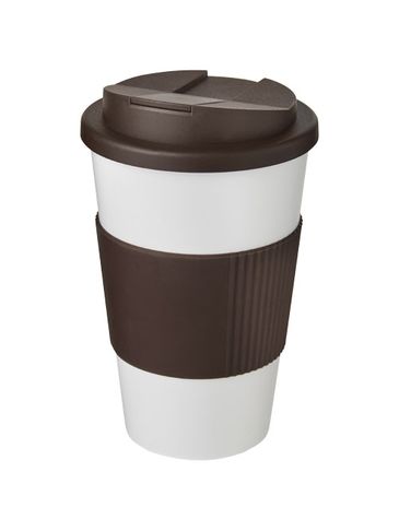 Americano® 350 ml tumbler with grip & spill-proof lid, biały / brązowy