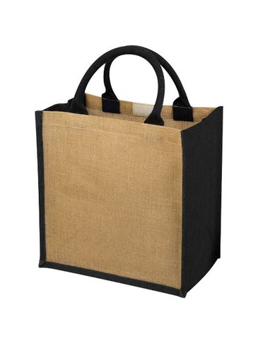 Jutowa torba prezentowa Chennai, piasek pustyni / czarny
