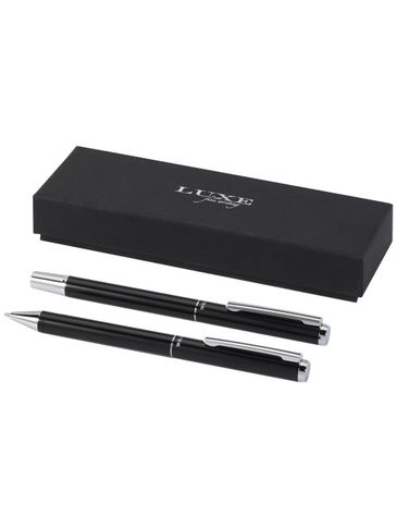 Lucetto zestaw upominkowy obejmujący długopis kulkowy z aluminium z recyklingu i pióro kulkowe, czarny