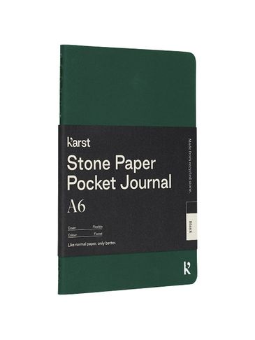 Notatnik kieszonkowy A6 Karst® w miękkiej oprawie z papieru z kamienia – gładki, ciemnozielony