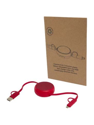 Alasia zwijany kabel do synchronizacji danych i szybkiego ładowania 5 w 1 45 W o długości 100 cm z tworzyw sztucznych i aluminium pochodzących z recyklingu, czerwony