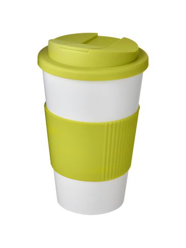 Americano® 350 ml tumbler with grip & spill-proof lid, biały / limonka