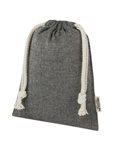 Pheebs torba na prezent z bawełny z recyklingu o gramaturze 150 g/m² i z certyfikatem GRS, mała o pojemności 0,5 l, czarny melanż