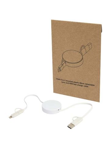 Citala zwijany kabel do synchronizacji danych i szybkiego ładowania 5 w 1 40 W o długości 90 cm z tworzyw sztucznych pochodzących z recyklingu, biały
