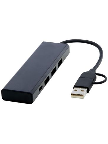 Rise hub USB 2.0 z aluminium pochodzącego z recyklingu z certyfikatem RCS, czarny