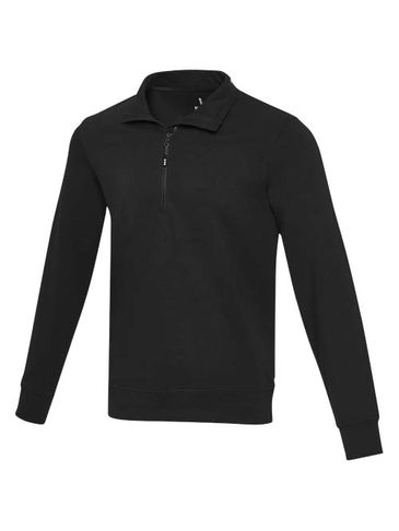 Tin sweter unisex Aware™ z materiałów z recyklingu z zamkiem błyskawicznym na 1/4 długości , czarny
