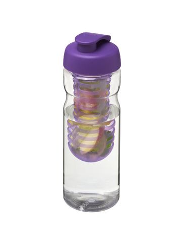 Bidon H2O Base® z wieczkiem na zacisk o pojemności 650 ml zmożliwością przyrządzania wody smakowej, przezroczysty / fioletowy