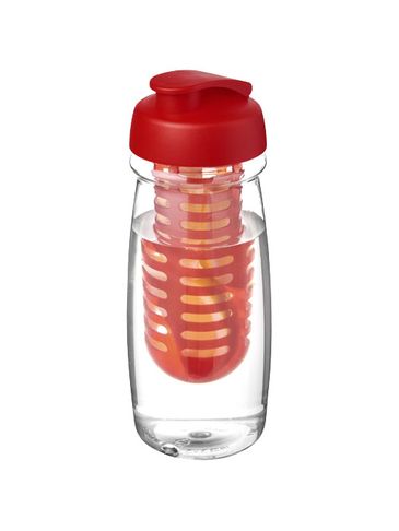 Bidon H2O Pulse® o pojemności 600 ml z wieczkiem zaciskowym zmożliwością przyrządzania wody smakowej, przezroczysty / czerwony