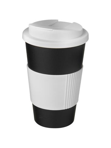 Americano® 350 ml tumbler with grip & spill-proof lid, czarny / biały