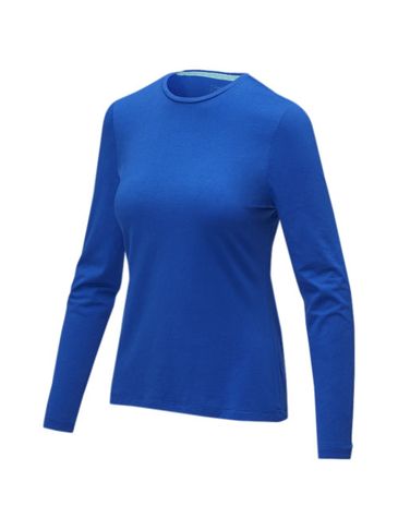 Damski T-shirt organiczny Ponoka z długim rękawem, niebieski