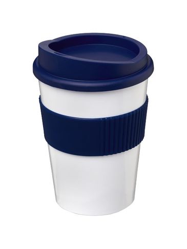 Kubek z serii Americano® Medio o pojemności 300 ml z uchwytem, biały / niebieski
