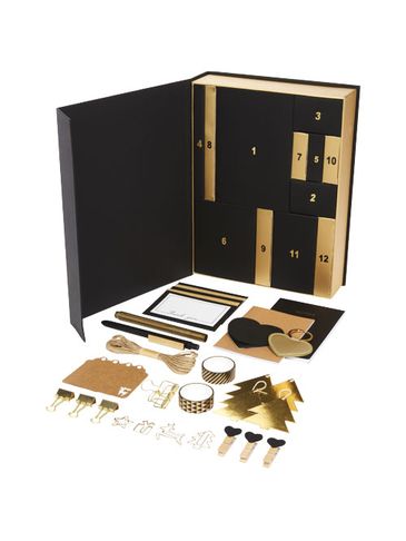 Felice 12 dni prezentów, pudełko z papeterią, czarny / złoty