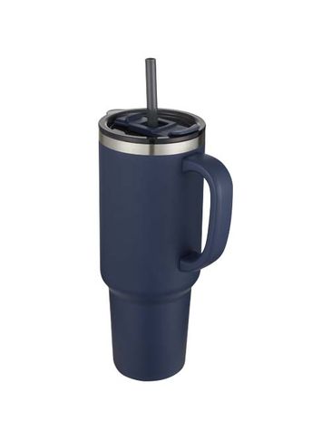 Sydney miedziany kubek próżniowy z podwójnymi ściankami, ze słomką, z certyfikatem RCS 1200 ml, granatowy