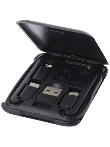 Savvy modułowy kabel do ładowania z tworzyw sztucznych pochodzących z recyklingu z uchwytem na telefon, czarny