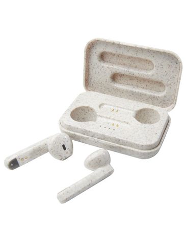 Słuchawki douszne True Wireless Nantai ze słomy pszenicznej, beżowy