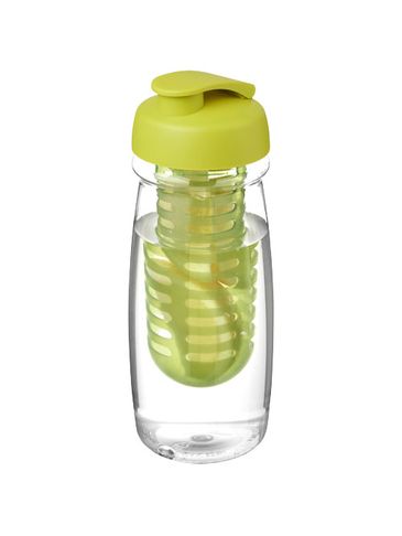 Bidon H2O Pulse® o pojemności 600 ml z wieczkiem zaciskowym zmożliwością przyrządzania wody smakowej, przezroczysty / limonka