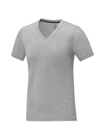 Koszulka damska Somoto z krótkim rękawem i kołnierzem w serek , szary melanż