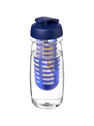 Bidon H2O Pulse® o pojemności 600 ml z wieczkiem zaciskowym zmożliwością przyrządzania wody smakowej, przezroczysty / niebieski
