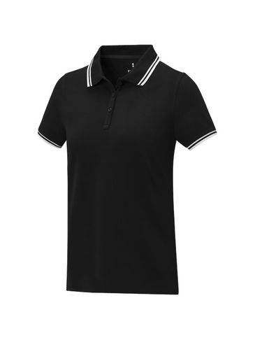 Damska koszulka polo Amarago z kontrastowymi paskami i krótkim rękawem, czarny