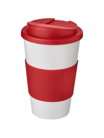 Americano® 350 ml tumbler with grip & spill-proof lid, biały / czerwony