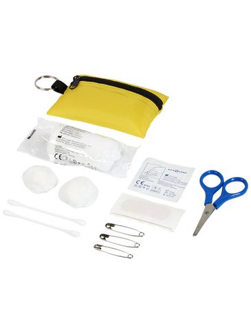 16-elementowa saszetka pierwszej pomocy Valdemar mocowana do kółka na klucze, żółty