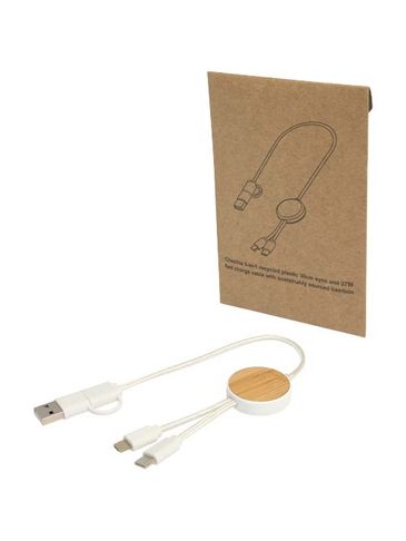 Chechia kabel do synchronizacji danych i szybkiego ładowania 5 w 1 27 W o długości 30 cm z tworzyw sztucznych pochodzących z recyklingu z detalami z bambusa, biały