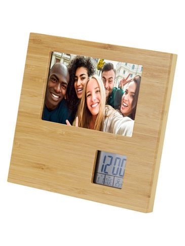 Sasa bambusowa ramka na zdjęcia ze stacją pogodową, piasek pustyni