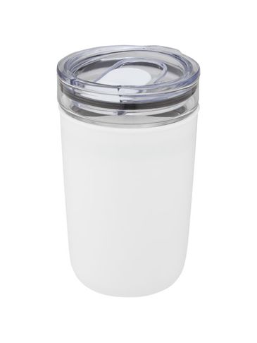 Szklany kubek Bello o pojemności 420 ml z zewnętrzną ścianką z plastiku z recyklingu, biały